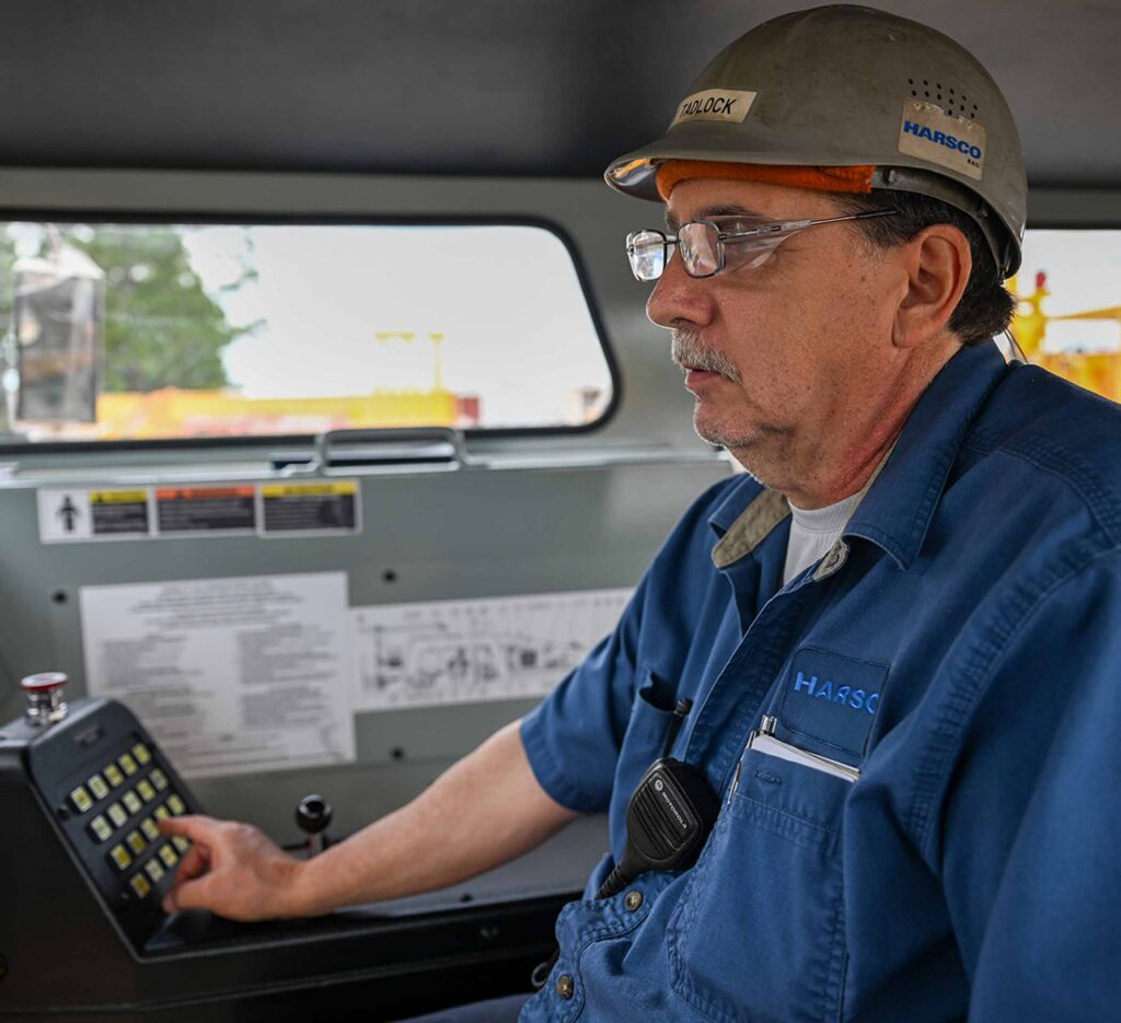 Worker operating rail vehicle